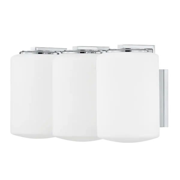 The Chantal vanity light features oversized opal matte cylindrical shades that create a floating appearance while delivering soft, even lighting. Polished chrome accents provide a sleek, modern aesthetic perfect for contemporary bathrooms.