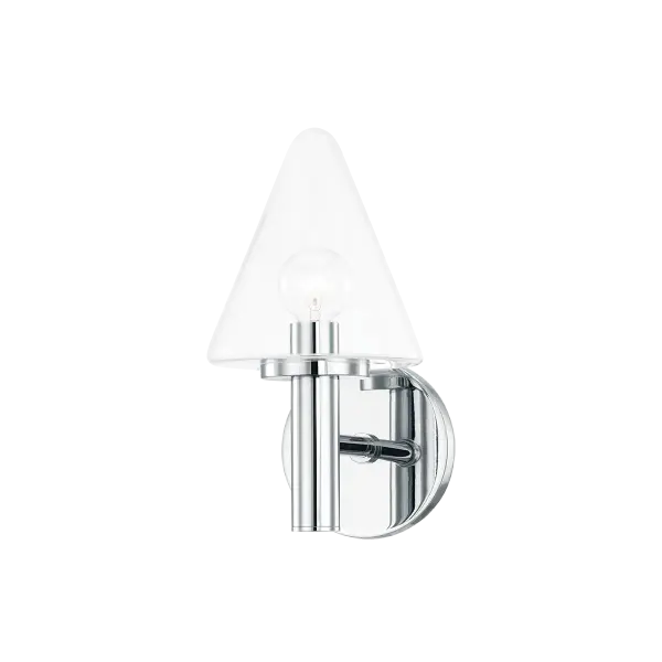 The Connie vanity light offers clean, transitional styling with a polished chrome finish that complements a wide range of bathroom designs. Its wall-mounted design provides focused task lighting ideal for grooming areas.