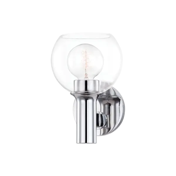 The Leslie Bath and Vanity sconce combines simplistic glamour with mid-century design elements. Hand-blown glass shades create visual interest while the subtle socket flare adds vintage charm. Perfect for modern bathrooms.