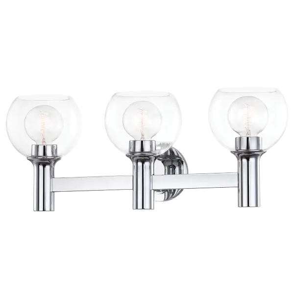 The Leslie wall sconce combines simplistic glamour with mid-century design elements. Hand-blown glass shades create visual interest while the subtle socket flare adds vintage charm. Perfect for bath vanities and intimate spaces.