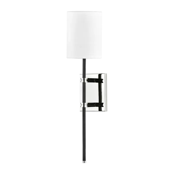 The Denise Wall Sconce combines polished nickel and black finishes for a sophisticated, modern look. Its compact design makes it ideal for bathrooms, hallways, and accent lighting applications.