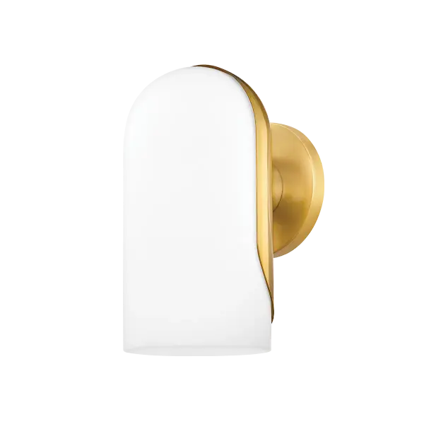 Mabel combines timeless elegance with modern simplicity. The opal glass shade provides soft, flattering illumination while the polished metal plate adds a refined touch perfect for bathroom vanities and bedroom spaces.