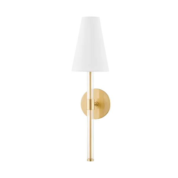 The Janelle Wall Sconce beautifully combines retro charm with contemporary materials. Acrylic rods showcase internal metal details while white linen shades provide warm, diffused light. Perfect for adding character to intimate spaces.