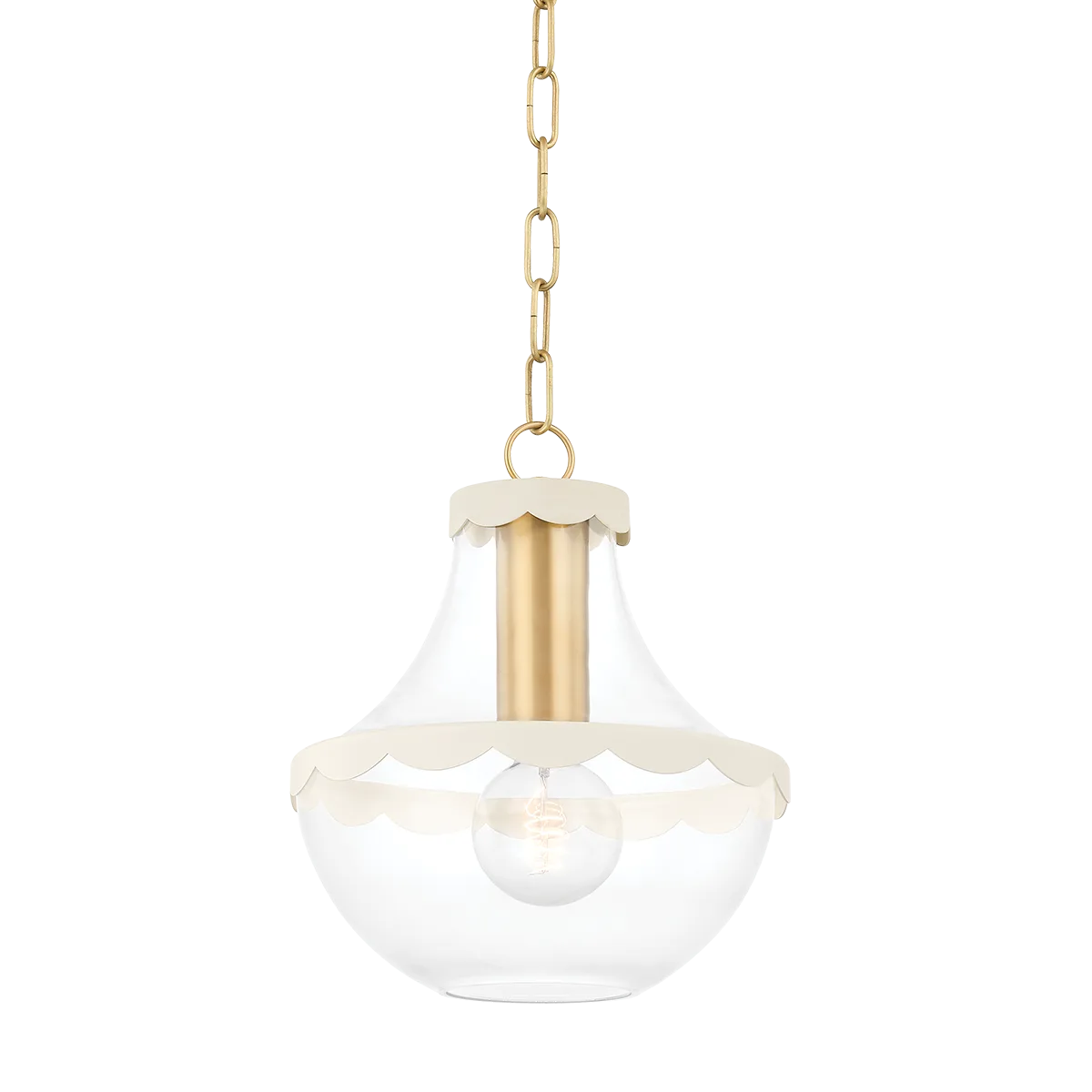 Alaina Small Pendant in Aged Brass with Cream Scalloped Trim