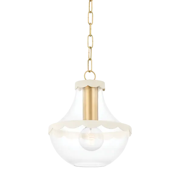 Alaina Small Pendant in Aged Brass with Cream Scalloped Trim - Image 1