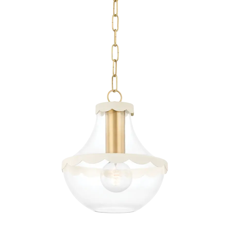 Alaina Small Pendant in Aged Brass with Cream Scalloped Trim - Image 1