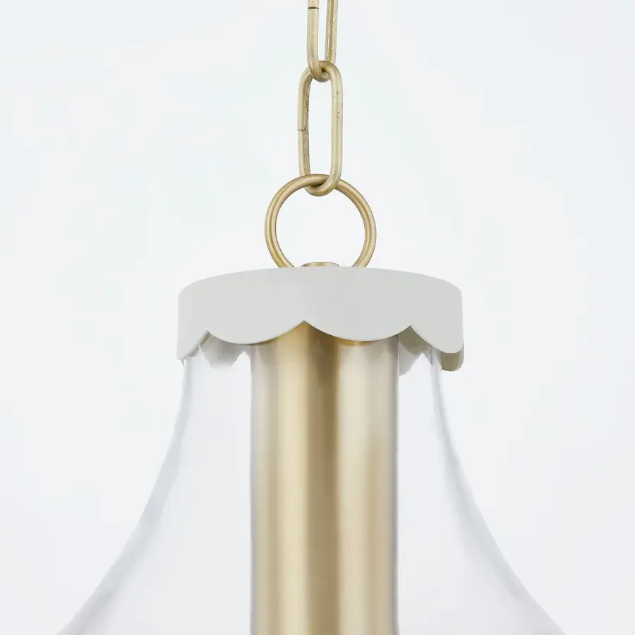 Alaina Small Pendant in Aged Brass with Cream Scalloped Trim - Image 3