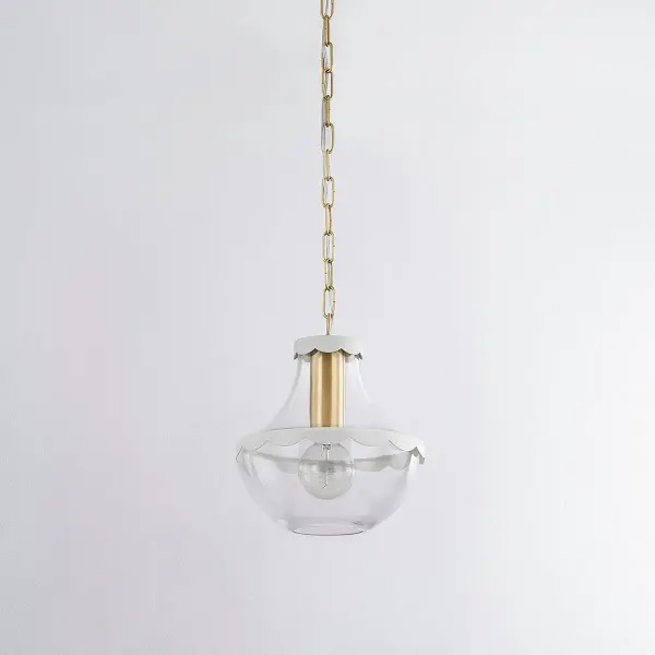 Alaina Small Pendant in Aged Brass with Cream Scalloped Trim - Image 4
