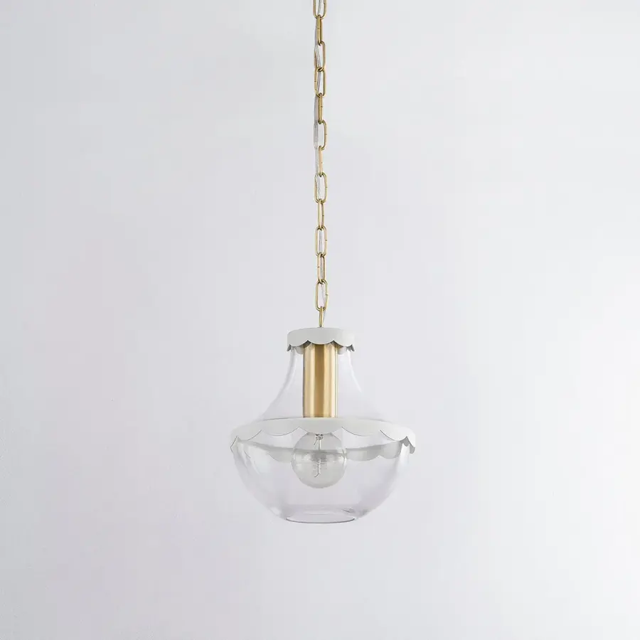 Alaina Small Pendant in Aged Brass with Cream Scalloped Trim - Image 4