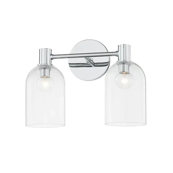 The Paisley vanity light combines antique bottle-inspired glass with clean contemporary lines. Its clear cloche shade beautifully showcases the bulb while the polished chrome finish adds modern sophistication to any bath or hallway.
