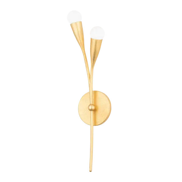 The Elsa Wall Sconce brings organic beauty indoors with its cherry blossom-inspired design. Delicate branching arms with matte white globe buds create a soothing, sculptural statement in Gold Leaf finish.