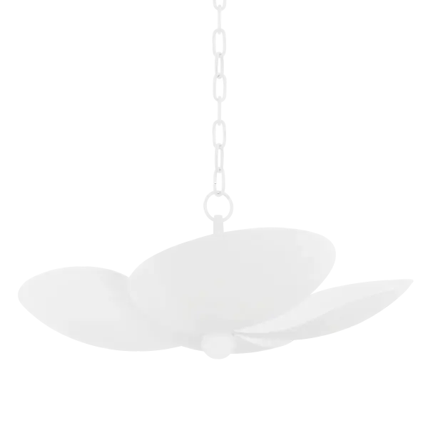 The Leni Pendant brings nature-inspired design indoors with its distinctive petal-shaped shades. Five lights create beautiful ambient and task lighting, while the textured white finish adds visual interest and complements diverse interiors.