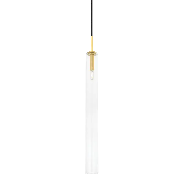 The Nyah Large Pendant combines contemporary minimalism with elevated proportions. Its oversized tubular glass shade creates a striking focal point while the aged brass socket adds subtle warmth and sophistication.