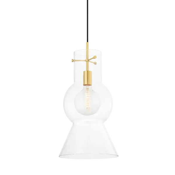The Mirabel Pendant brings conversation-starting style with its distinctive totem-shaped glass shade and aged brass hardware. Its simplistic yet intriguing form works beautifully in both traditional and contemporary spaces. - alternate view