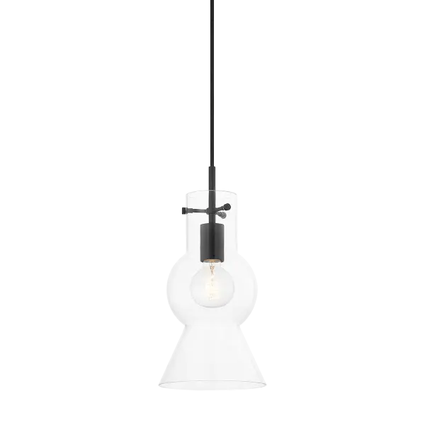 The Mirabel Pendant combines a distinctive totem-shaped glass shade with sleek soft black hardware for a conversation-starting fixture that works in multiple settings. Its simplistic yet intriguing form adds visual interest without overwhelming spaces.