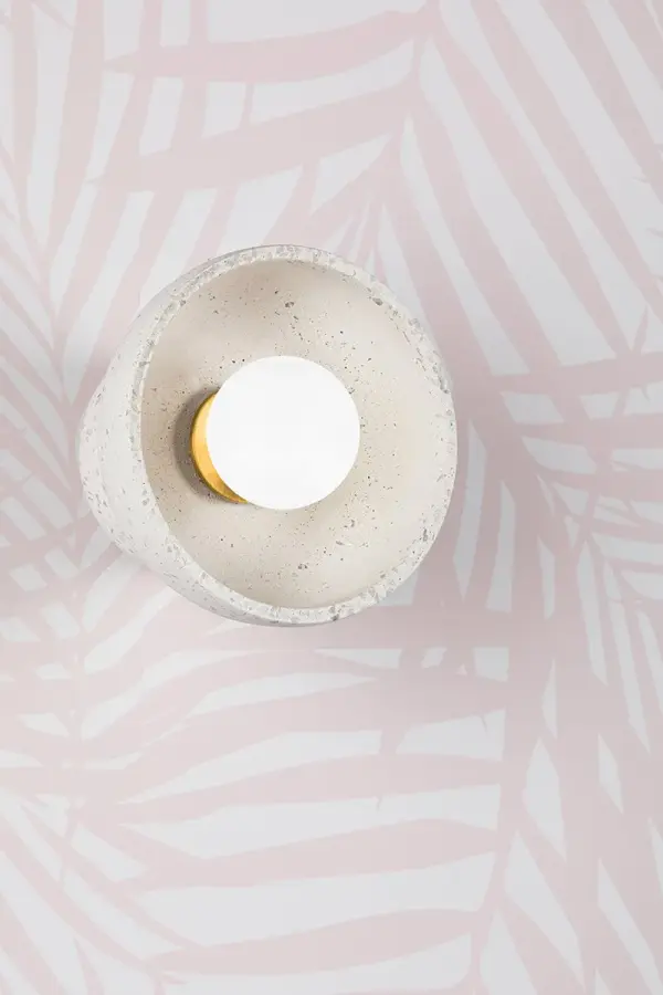The Margaret Wall Sconce showcases blue-grey terrazzo with natural texture, complemented by elegant Aged Brass details. Part of the Megan Molten x Mitzi collaboration, it pairs beautifully with artwork and adds warmth to any space. - alternate view