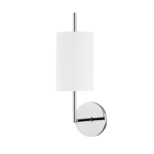 Everything about Molly is smooth and rounded—from the shade to the arm to the backplate. The cylindrical metal arm pokes through the white linen shade creating the illusion that it pierces the shade itself. This streamlined, minimalist design looks great alone, in pairs alongside a window, mirror or fireplace, or in multiples down a hallway.