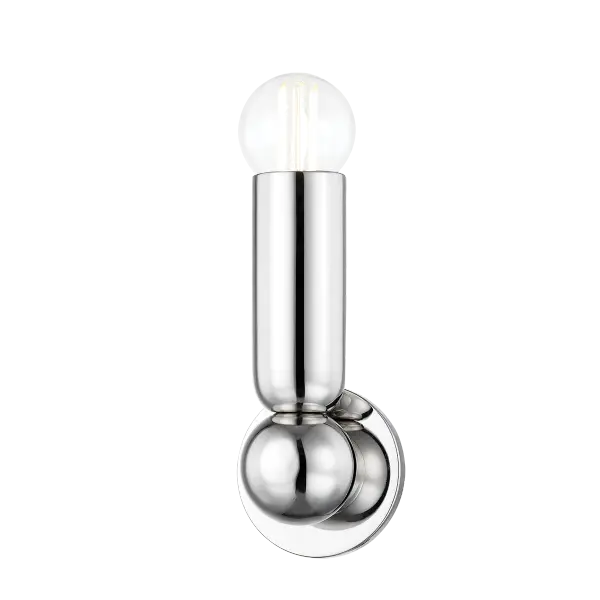 The Lolly Wall Sconce combines sleek curves with minimalist design, creating a statement piece that commands attention. Its polished nickel finish and bold form make it perfect for modern spaces seeking industrial flair. - alternate view