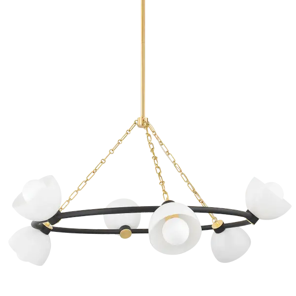 Striking Contemporary Chandelier with Bold Brass and White Contrast - Image 1