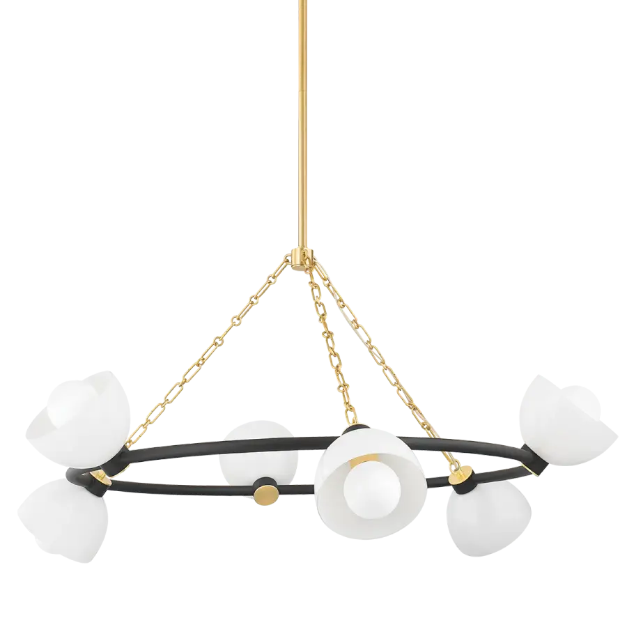 Striking Contemporary Chandelier with Bold Brass and White Contrast - Image 1