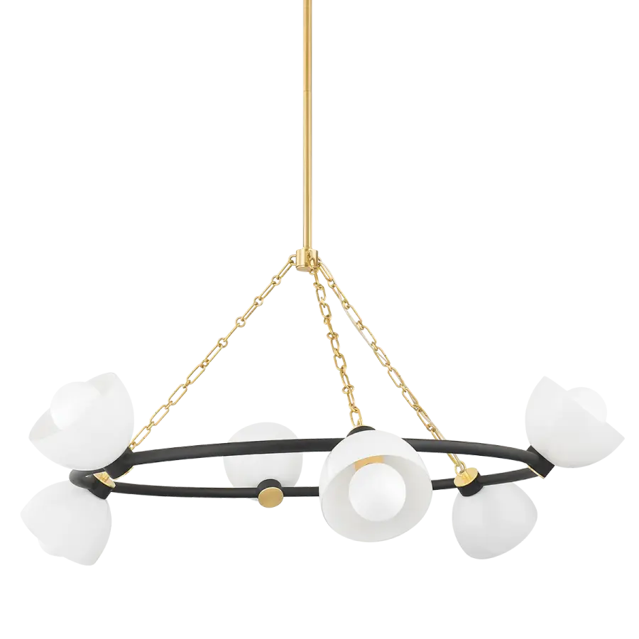 Striking Contemporary Chandelier with Bold Brass and White Contrast - Image 2