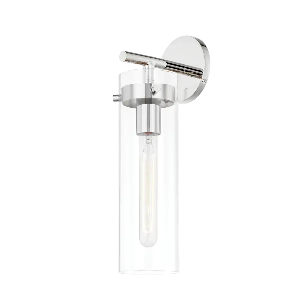 The Haisley Wall Sconce blends classic materials with modern form, creating a versatile fixture that complements any design style. Its polished nickel finish and clean lines make it perfect for powder rooms, hallways, and bedrooms.