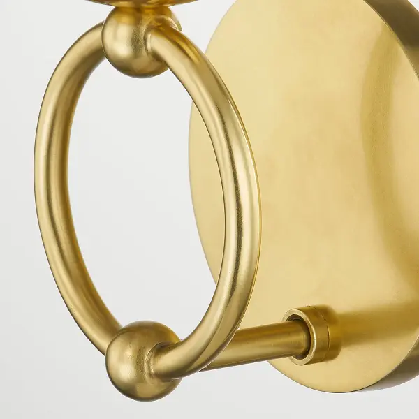 The Haverford Wall Sconce combines classic design with modern sensibility. Featuring crisp white linen shades and streamlined candlestick forms, this Aged Brass fixture adds warmth and sophistication to any wall. - alternate view
