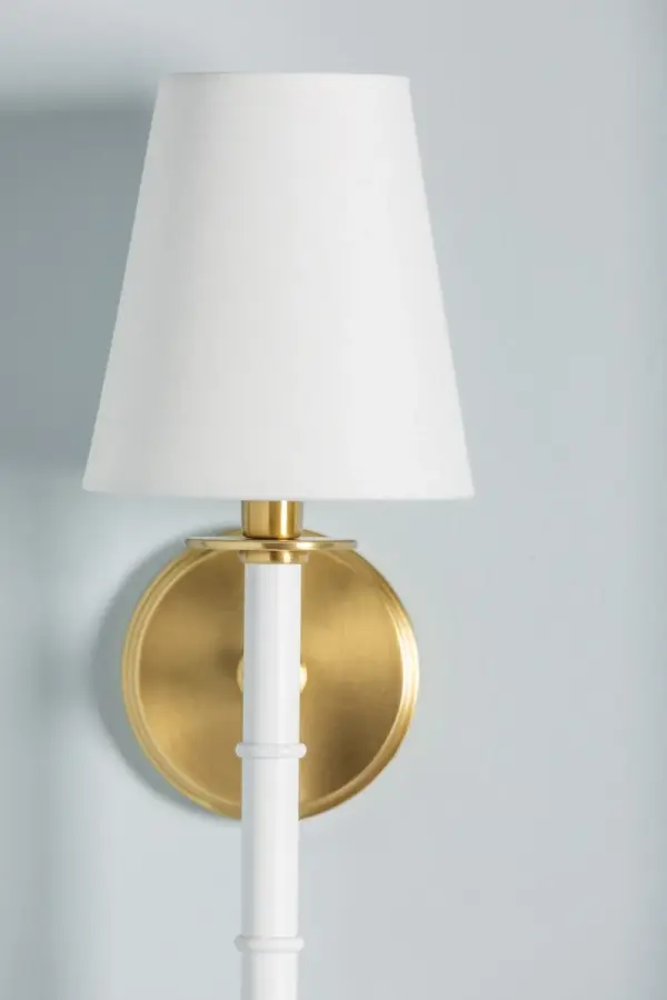 The Banyan Wall Sconce features an abstracted bamboo design inspired by Henry Link Bali Hai furniture, offering organic style in aged gold brass with soft white finish. Perfect for adding natural appeal without overwhelming your space. - alternate view