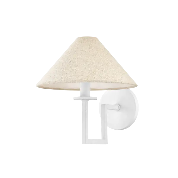 The Gladwyne Wall Sconce balances modern architectural lines with warm textile softness. Its clean angles and Natural Linen shade create a refined statement that complements multiple design styles.
