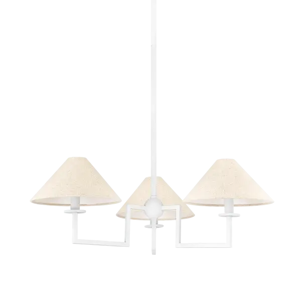 The Gladwyne Chandelier balances clean architectural lines with warm natural linen shading, creating a refined statement piece that complements multiple design aesthetics. Part of the curated Ariel Okin collaboration.