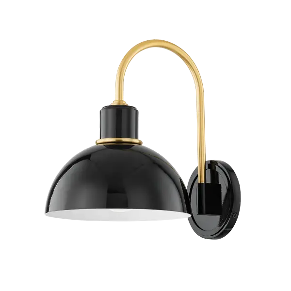 The Camille wall sconce blends French elegance with industrial design through its glossy black dome and aged brass accents. The white interior maximizes light reflection while the vintage-inspired form suits modern interiors.