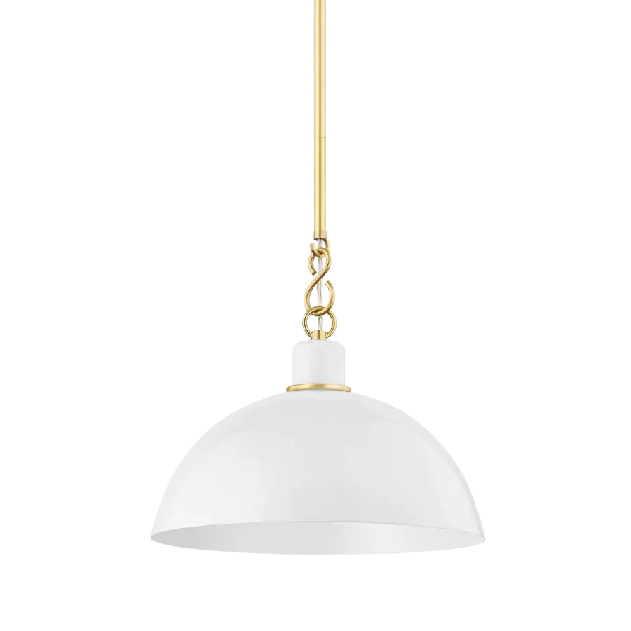 Camille Pendant in Aged Brass with Glossy White - Image 1