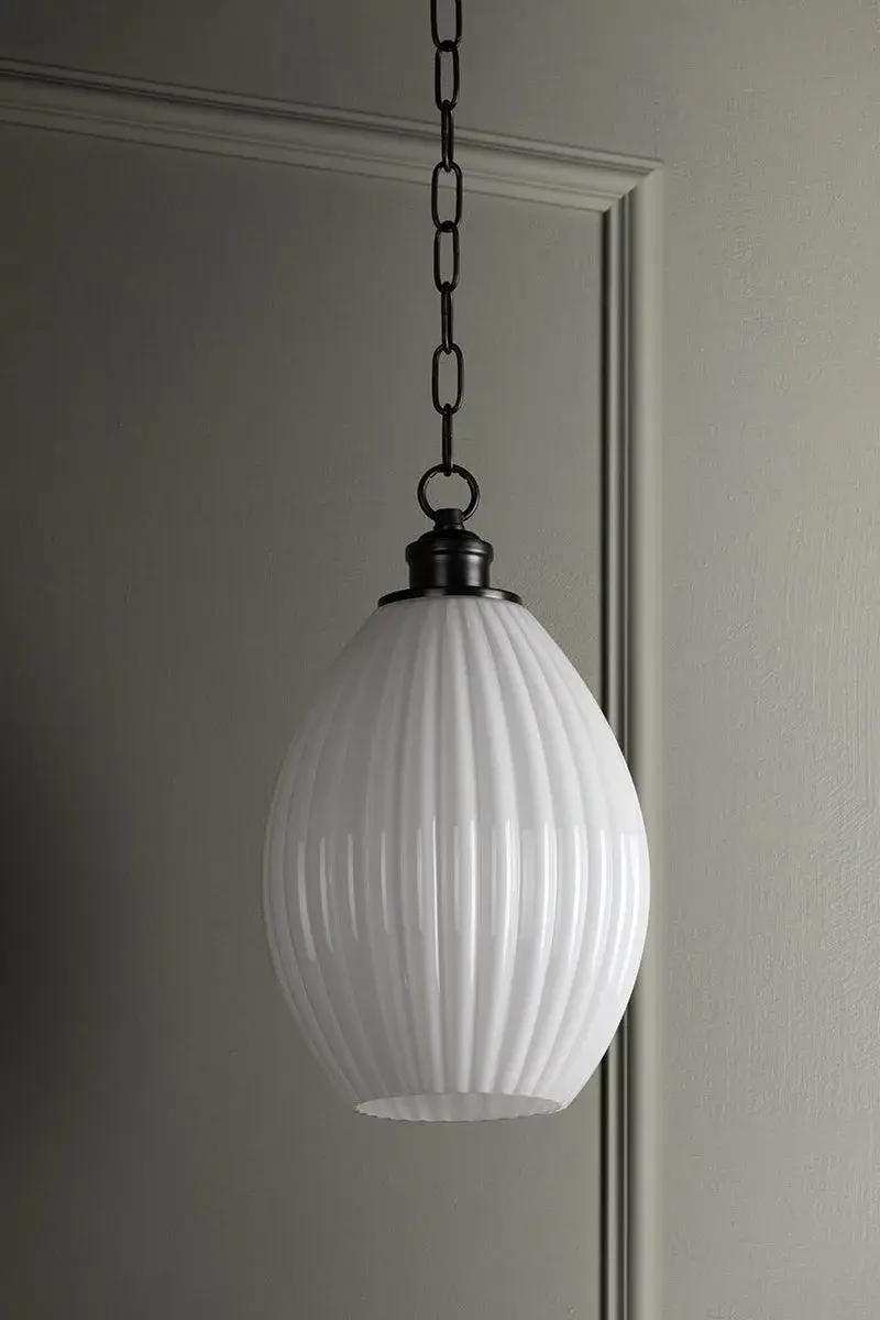 Charming Cottage-Style Pendant with Elegant Fluted Glass Shade - Image 2