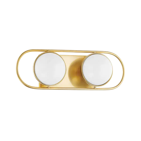 The Amy vanity light brings a sophisticated jewelry aesthetic to bathroom spaces with opal glass spheres set in an elegant racetrack frame. Versatile vertical or horizontal mounting makes it perfect above or alongside mirrors.