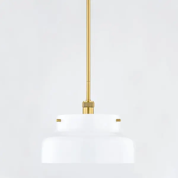 The Luella Pendant combines minimalist aesthetics with refined craftsmanship. Its opal glass shade provides soft, diffused light while knurled metal details add subtle visual interest. Perfect for modern kitchens and dining spaces. - alternate view