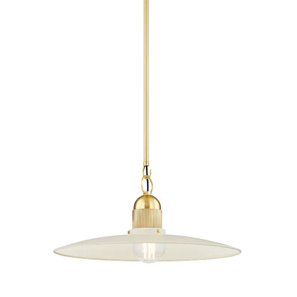 The Leanna Pendant masterfully blends modern minimalism with farmhouse charm through its slim reflector shade and knurled brass detailing. Perfect for multiples over kitchen islands, creating sophisticated visual impact.