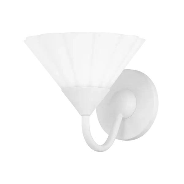 The Kelsey Wall Sconce combines artistic design with functional uplight, featuring softly ruffled opal etched glass on curved arms. Its clean Textured White finish creates a monochromatic aesthetic perfect for modern and transitional spaces.
