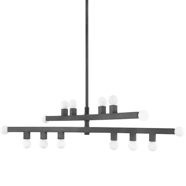 The Sutter Chandelier brings artistic sophistication with its asymmetrical glass orb arrangement along a sleek linear frame. Inspired by Mondrian's geometric compositions, it balances modern minimalism with decorative interest.