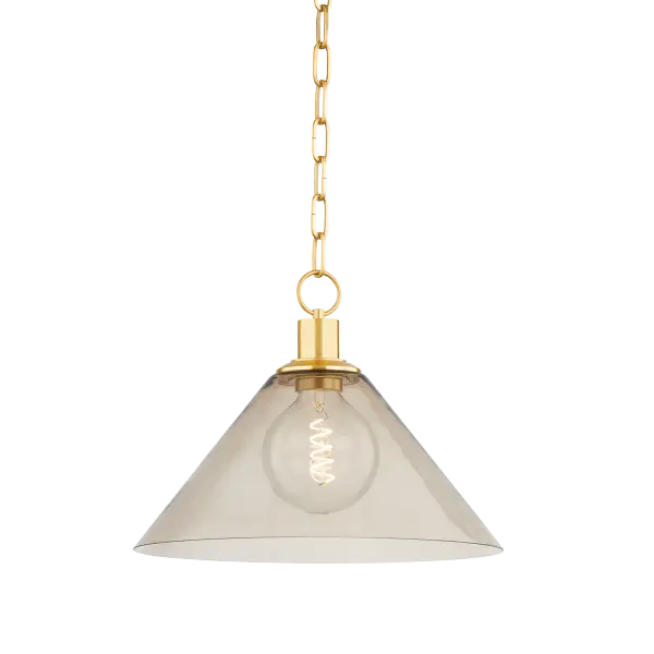 The Anniebee Pendant beautifully balances vintage charm and modern design with its dusty rose glass shade and aged brass hardware. Perfect for creating intimate, serene atmospheres in smaller spaces.