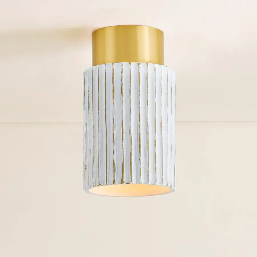 Corissa Flush Mount in Aged Brass with Whitewashed Bisque - Image 3