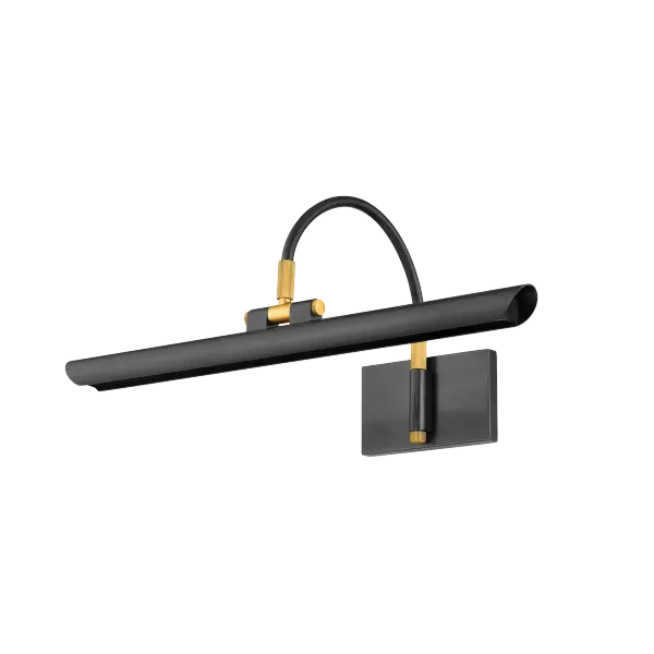 The Elowen Picture Light combines timeless picture light design with integrated LED technology. Its slender silhouette and arched neck support a folded tubular shade that creates a focused band of illumination perfect for artwork.
