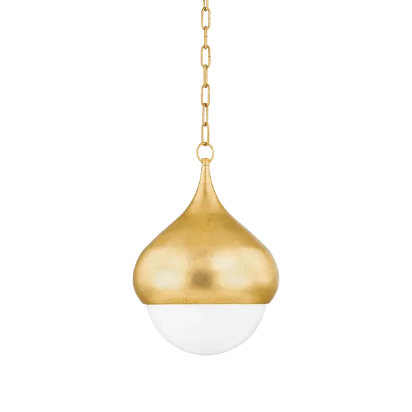The Luciel Pendant transforms the organic form of an acorn into a surreal, jewelry-like lighting fixture. Its elongated silhouette and Vintage Gold Leaf finish create an otherworldly aesthetic that elevates any space with refined elegance.