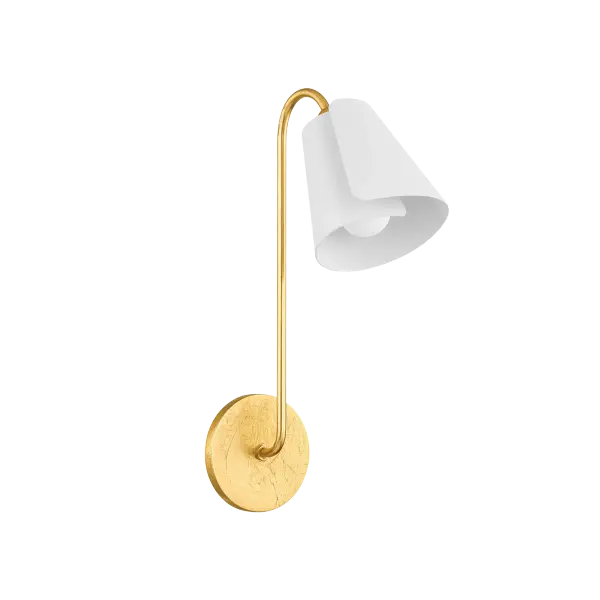 The Lila Wall Sconce brings botanical elegance to any space with its calla lily-inspired design. Featuring coiled metal shades in Textured White supported by Gold Leaf stems, this fixture creates visual interest through varying heights and curved forms.
