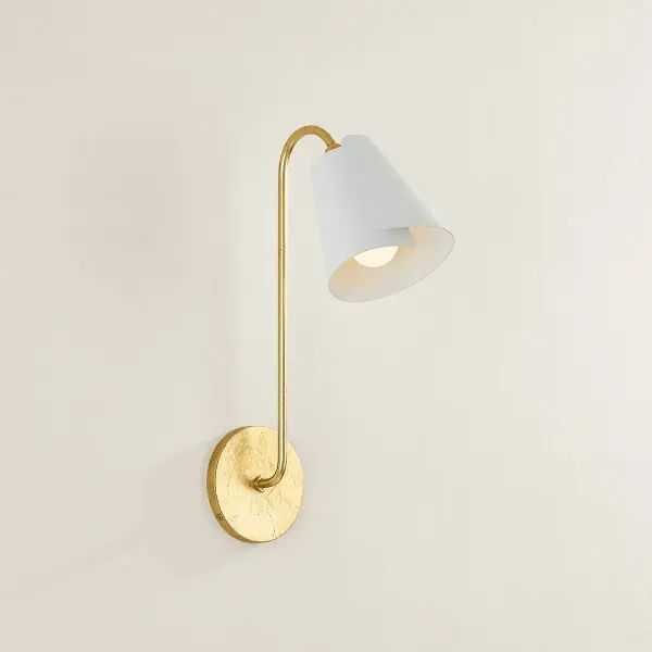 The Lila Wall Sconce brings botanical elegance to any space with its calla lily-inspired design. Featuring coiled metal shades in Textured White supported by Gold Leaf stems, this fixture creates visual interest through varying heights and curved forms. - alternate view