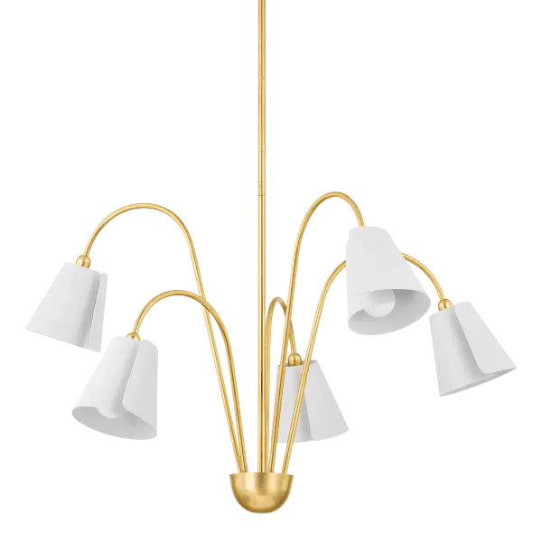 The Lila Chandelier brings organic beauty indoors with its calla lily-inspired design. Coiled metal shades in Textured White bloom from Gold Leaf stems at varying heights, creating visual interest and movement. Perfect for adding sculptural elegance to dining rooms and entryways.