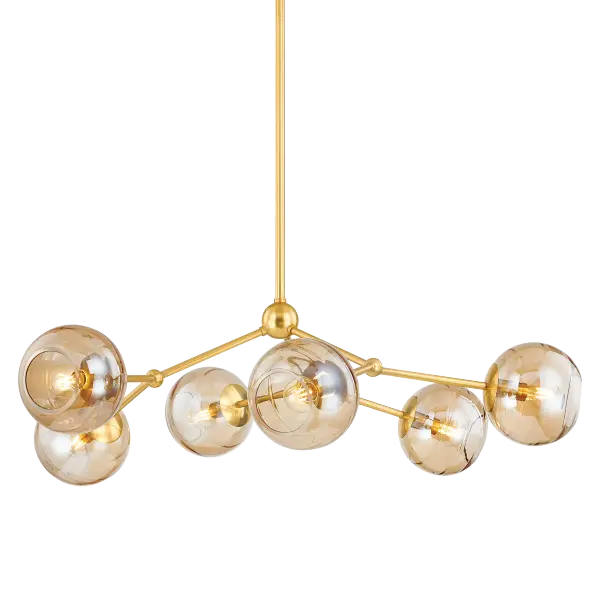 The Trixie Chandelier brings organic sophistication with its branching design and champagne swirl glass orbs. Decorative sphere joints add jewelry-like detail, while the iridescent finish creates visual interest both lit and unlit.