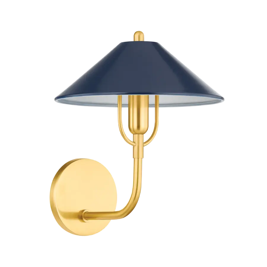Mariel Wall Sconce in Aged Brass with Soft Navy Shade - Image 1