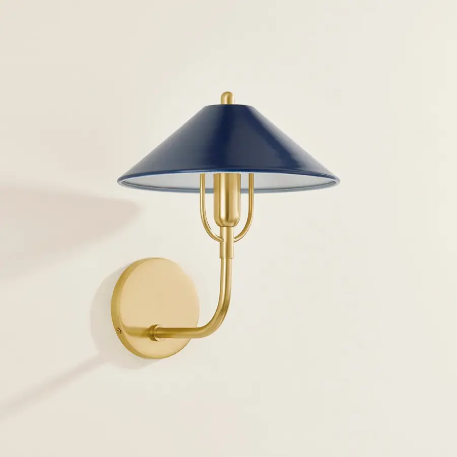 Mariel Wall Sconce in Aged Brass with Soft Navy Shade - Image 4