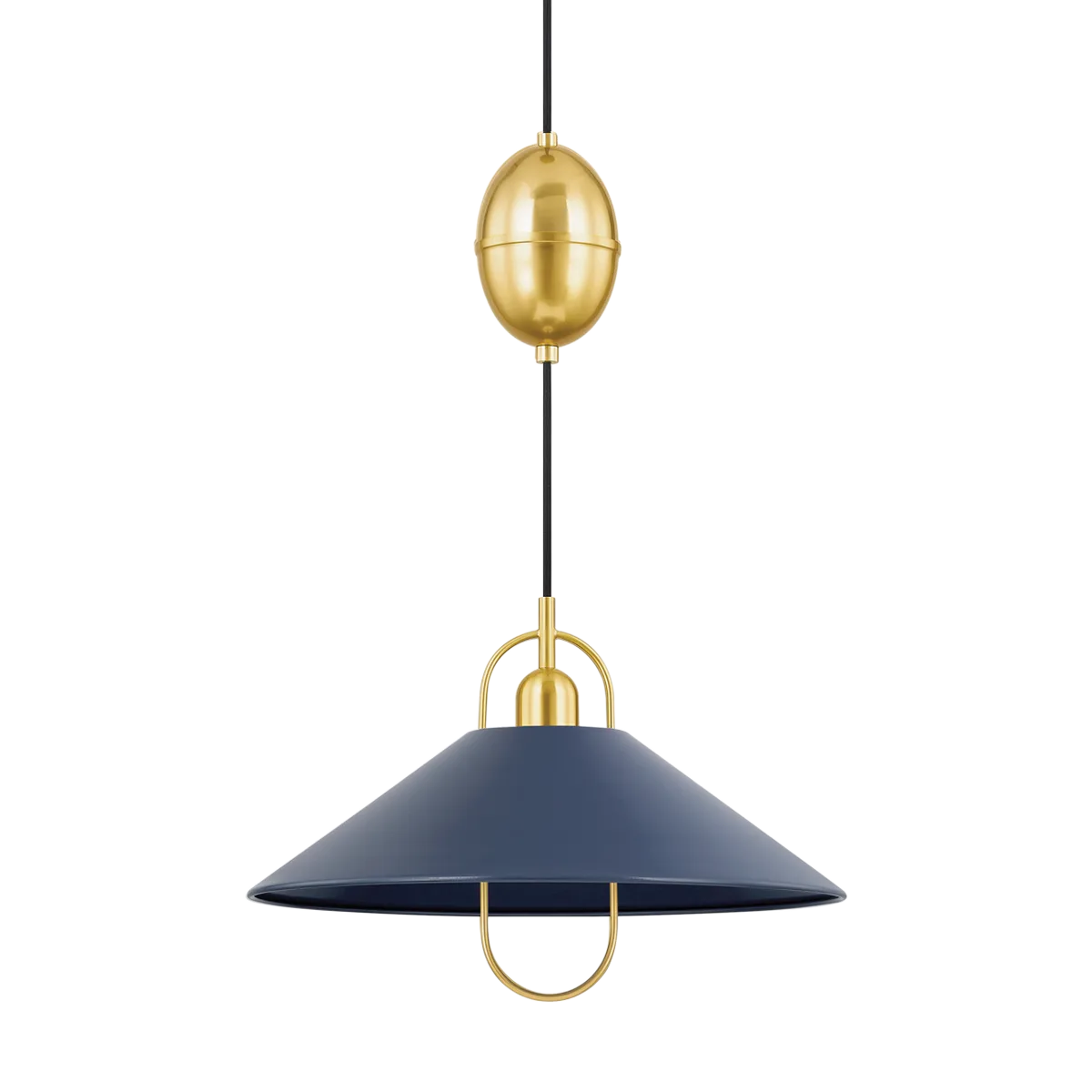 Mariel Pendant in Aged Brass with Soft Navy Shade