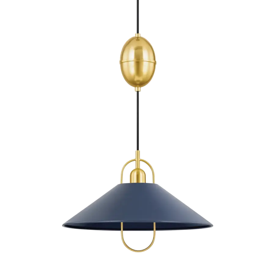 Mariel Pendant in Aged Brass with Soft Navy Shade - Image 1